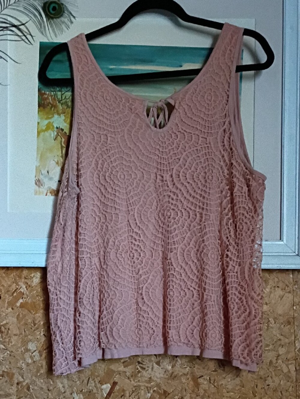 XL LC Lauren Conrad Dusty Peach Color Lace Tank Top with Tie Back Boho Beach - Picture 4 of 10